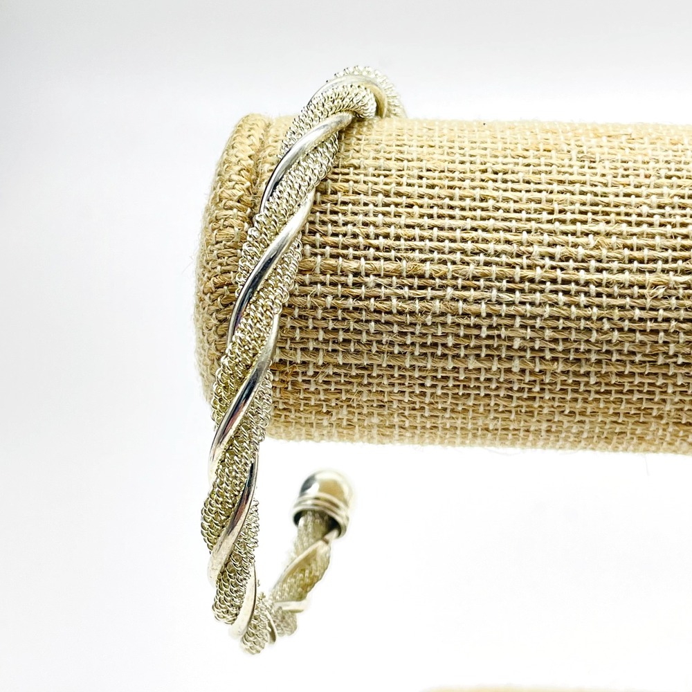 Silver Tone Braided Mesh Cuff Bracelet Woven Multi Strand Open Bangle Textured